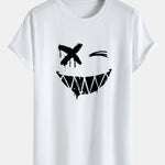 Smiley Face Print Cotton Arc Hem T-Shirt