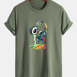 Regular Fit Dissolving Headphones Print Cotton T-Shirt