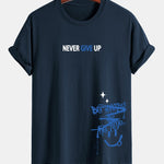 Regular Fit Never Give Up Smiley Face Print Cotton T-Shirt