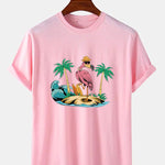 Flamingo On Vacation Print T-Shirt
