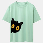 Black Cat Is Watching Print Drop Shoulder Oversize T-Shirt