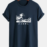 Regular Fit Waves Ukiyo-e Print Cotton T-Shirt
