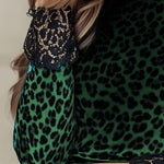 Women's Lace Panel Leopard Printed Velvet T-Shirt