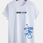 Regular Fit Never Give Up Smiley Face Print Cotton T-Shirt