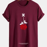 Regular Fit Inverted Rose Slogan Print Cotton T-Shirt