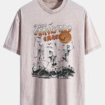 Halloween Dancing Skeleton Print Washed Distressed Drop Shoulder T-Shirt