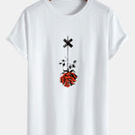Hanging Rose Print Cotton Arc Hem T-Shirt