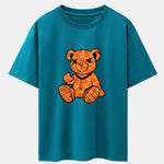 Orange Stitching Bear Print Drop Shoulder Oversize T-Shirt