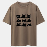 Black Cat Staring Print Drop Shoulder Oversize T-Shirt