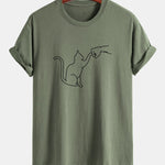 Regular Fit Fist Bump Cat Print Cotton T-Shirt