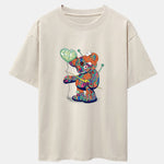 Colorful Tattered Bear Print Drop Shoulder Oversize T-Shirt