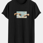 Creation Of Adam Print Cotton Arc Hem T-Shirt