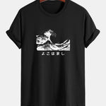 Regular Fit Waves Ukiyo-e Print Cotton T-Shirt