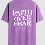 Faith Over Fear Print Washed Distressed Drop Shoulder T-Shirt
