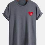 Regular Fit Heart Smiley Face Print Cotton T-Shirt