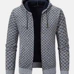 Diamond Pattern Zip Hooded Sweater