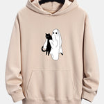 Ghost Black Cat Print Relax Fit Hoodie