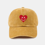 Heart-Shaped Smiley Face Pattern Classic Retro Washed Distressed Cotton Baseball Cap