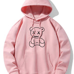 Line Shaped Bear Print Drop Shoulder Relaxed Hoodie
