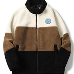 Color Block Zip Up Teddy Coat