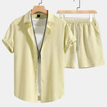 Checkerboard Texture Button Up Shirt & Drawstring Shorts