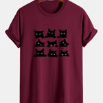 Regular Fit Black Cat Staring Print Cotton T-Shirt