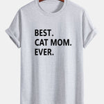 Regular Fit Best Cat Mom Ever Print Cotton T-Shirt