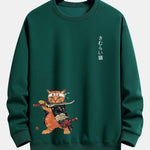 Samurai Warrior Cat Print Relax Fit Sweatshirt