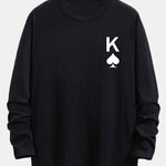 Long Sleeve Spade K Print Cotton Arc Hem T-Shirt
