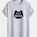 Regular Fit Cat Mom Print Cotton T-Shirt