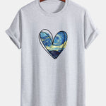 Regular Fit Starry Sky Heart Print Cotton T-Shirt