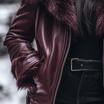 Vintage Fur Collar Zip-lined Leather Jacket