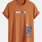 Regular Fit Never Give Up Smiley Face Print Cotton T-Shirt