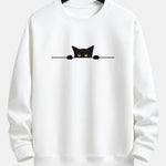 Black Cat Print Relax Fit Sweatshirt & Jogging Pants