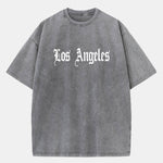 Los Angeles Gothic Print Washed Distressed Drop Shoulder T-Shirt