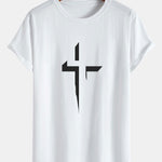 Cross Print Cotton Arc Hem T-Shirt