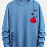 Long Sleeve Rose Slogan Print Cotton T-Shirt