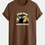 Regular Fit PEW PEW MADAFAKAS Black Cat Print Cotton T-Shirt