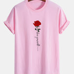 Regular Fit Rose Slogan Print Cotton T-Shirt