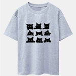 Black Cat Staring Print Drop Shoulder Oversize T-Shirt