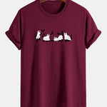 Regular Fit Black Cat Ghost Print Cotton T-Shirt