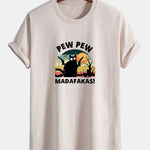 Regular Fit PEW PEW MADAFAKAS Black Cat Print Cotton T-Shirt
