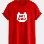 Regular Fit Cat Dad Print Cotton T-Shirt