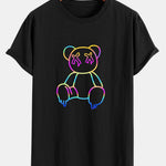 Multicolor Bear Print Cotton Arc Hem T-Shirt