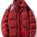 Corduroy PU Patchwork Puffer Coat