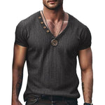 Men's Casual Solid Color Pit Article Fabrics V-Neck Short Sleeve T-Shirt