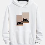 Black Cat Staring Print Relax Fit Hoodie