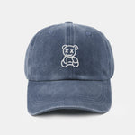 Neutral Casual Washed Cotton Sun Shading Baseball Cap With Teddy Bear Pattern
