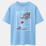 Cherry Blossoms Mountain Print Drop Shoulder Oversize T-Shirt
