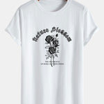 Gothic Style Rose Print Cotton Arc Hem T-Shirt
